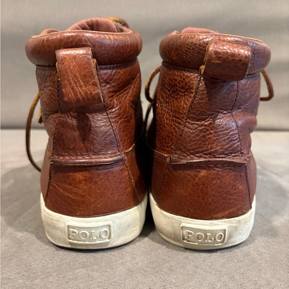 Polo Ralph Lauren Tavis Sneaker High Top Lace Up Brown Leather Casual Men’s 10.5